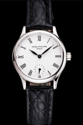 Patek Philippe Calatrava White Dial Roman Numerals Stainless Steel Case Black Leather Strap Aaa Grade Patek Philippe Replica