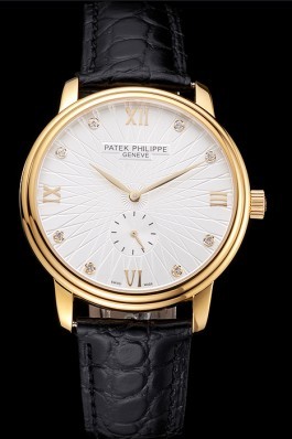 Patek Philippe Calatrava White Embossed Dial Gold Case Black Leather Strap Aaa Grade Patek Philippe Replica