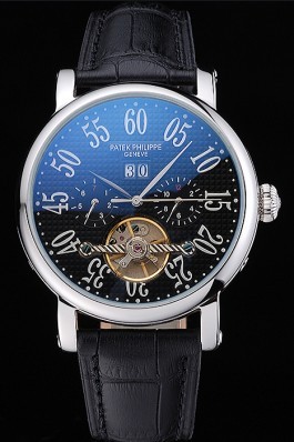 Patek Philippe Grand Complications Stainless Steel Case Black Dial Roman Numerals Black Leather Bracelet 622256 Fake Patek Philippe