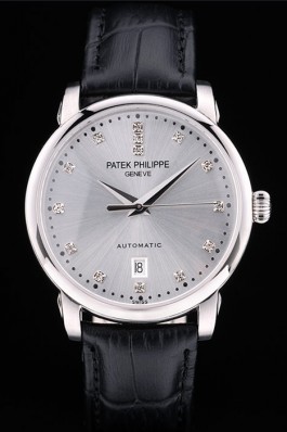 Patek Philippe Swiss Calatrava Polished Bezel Grey Dial Black Leather Strap 7659 Aaa Grade Patek Philippe Replica