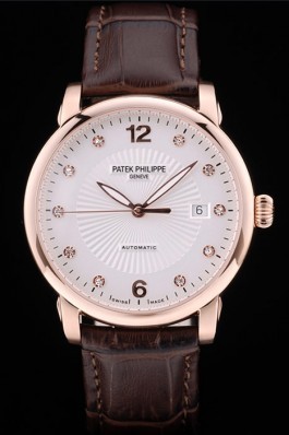 Patek Philippe Swiss Calatrava Polished Bezel White Dial Brown Leather Strap 7646 Aaa Grade Patek Philippe Replica