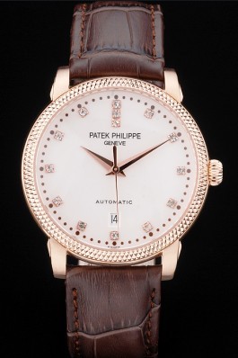 Patek Philippe Swiss Calatrava Ribbed Bezel Grey Dial Brown Leather Strap 7650 Aaa Grade Patek Philippe Replica
