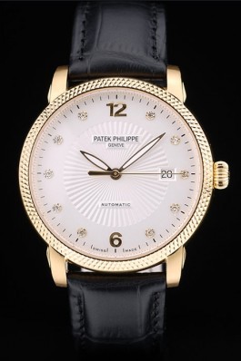 Patek Philippe Swiss Calatrava Ribbed Bezel White Dial Black Leather Strap 7642 Aaa Grade Patek Philippe Replica