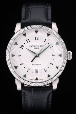 Patek Philippe Swiss Calatrava Ribbed Bezel White Dial Black Leather Strap 7657 Aaa Grade Patek Philippe Replica