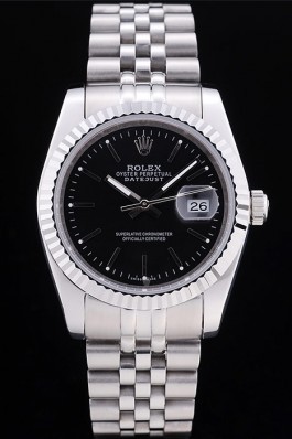Rolex Datejust Black Dial Diamonds Ribbed Bezel 7456 Replica Rolex Datejust