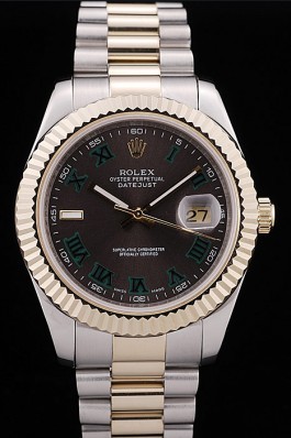 Rolex DateJust Gold Ribbed Pattern Bezel Black Dial Replica Rolex Datejust