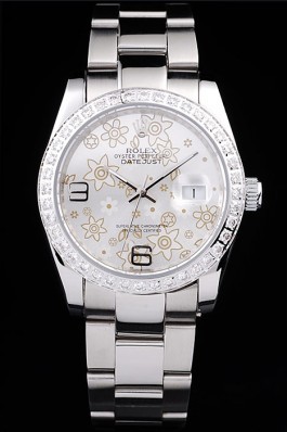 Rolex Datejust Polished Stainless Steel Silver Flowers Dial Diamond Plated 98081 Replica Rolex Datejust