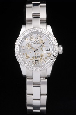 Rolex Datejust Polished Stainless Steel Silver Flowers Dial Diamond Plated 98082 Replica Rolex Datejust