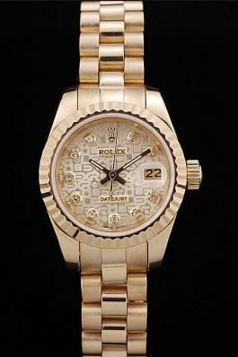 Rolex DateJust Ribbed Pattern Gold Bezel Gold Dial Replica Rolex Datejust