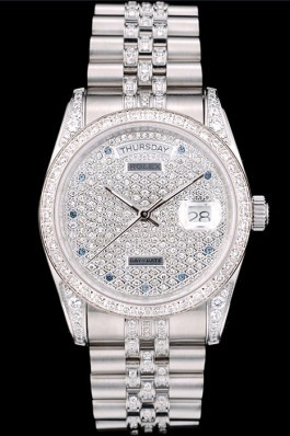 Rolex DayDate Diamond Plated Stainless Steel Bracelet Diamond Plated Dial 41985 Rolex Replica Aaa