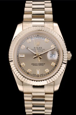 Rolex DayDate Gold Stainless Steel Ribbed Bezel Goldish Dial 41979 Rolex Replica Aaa