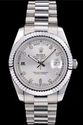 Rolex DayDate Stainless Steel Ribbed Bezel Silver Dial 41976 Rolex Replica Aaa