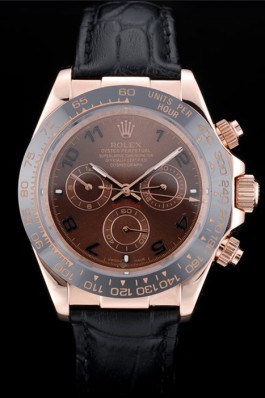 Rolex Daytona Black Ceramic Bezel Brown Dial Black Leather Strap 41975 Rolex Daytona Replica