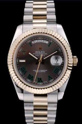 Rolex Swiss DayDate Gold Stainless Steel Ribbed Bezel Grey Dial 41909 Rolex Replica Aaa