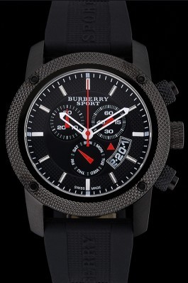 Replica Round Burberry Sport Athlete Chronograph Black Case Triple-eye Black Rubber Bracelet   622619