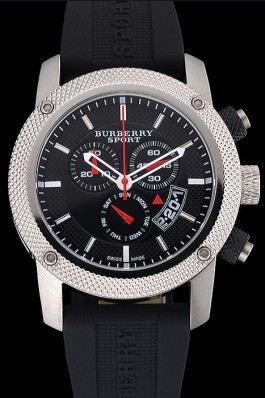 Replica Round Burberry Sport Athlete Chronograph White Case Triple-eye Black Rubber Bracelet   622620
