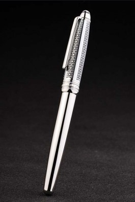 Silver Ballpoint Top Quality MontBlanc Pen With MB Engraved Black Floral Design Silver Cap 5014 Replica Pen