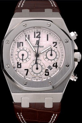 Swiss Audemars Piguet Royal Oak Chronograph White Dial Stainless Steel Case Brown Leather Strap 622864 Piguet Replica
