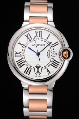 Swiss Ballon Blue De Cartier Steel Case White Dial Roman Numerals Two Tone Bracelet 622646 Cartier Replica