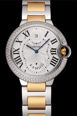 Swiss Cartier Ballon Bleu Two Timezone White Dial Diamond Case Gold And Silver Bracelet 1453876 Cartier Replica
