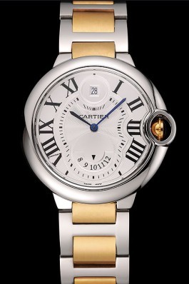 Swiss Cartier Ballon Bleu Two Timezone White Dial Silver Case Gold And Silver Bracelet 1453877 Cartier Replica