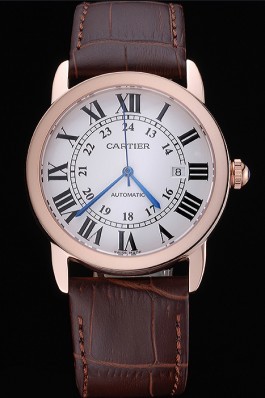 Swiss Cartier Ronde Solo Gold Case White Dial Roman Numerals 622201 Cartier Replica