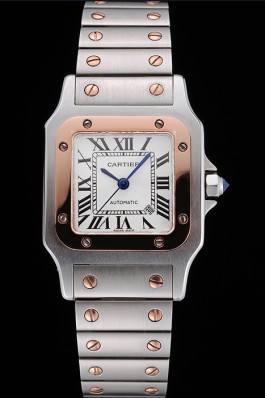 Swiss Cartier Santos De Cartier Galbee Rose Gold and Steel Case Steel Bracelet Small 622645 Cartier Replica