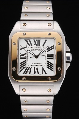 Swiss Cartier Santos De Cartier Galbee Yellow Gold and Steel Case Steel Bracelet 622643 Cartier Replica