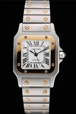 Swiss Cartier Santos De Cartier Galbeee Yellow Gold and Steel Case Steel Bracelet Small 622644 Cartier Replica