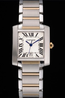 Swiss Cartier Tank Francaise Steel Case White Dial Roman Numerals Two Tone Bracelet 622648 Cartier Replica