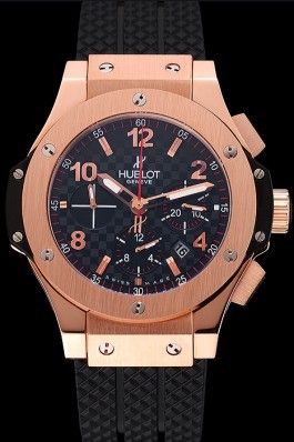 Swiss Hublot Big Bang Carbon Effect Dial Rose Gold Case Black Rubber Bracelet 1453897 Replica Watch Hublot
