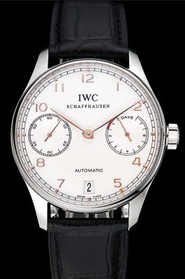Swiss IWC Portuguese White Dial Rose Gold Numerals Silver Case Black Leather Bracelet 1453910 Iwc Replica
