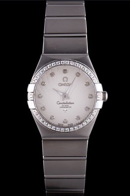 Swiss Lady Omega Constellation Crystal Encrusted Bezel Silver Radial Dial 80291 Best Omega Replica