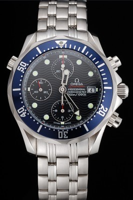 Swiss Omega Seamaster Chronograph 300m Blue Dial Blue Bezel Stainless Steel Case And Bracelet Omega Replica Seamaster