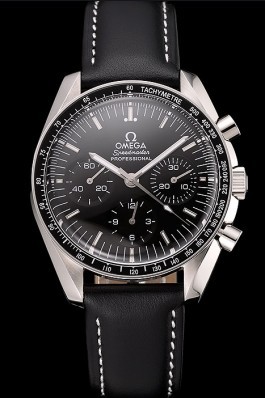 Swiss Omega Speedmaster Professional Black Dial Black Leather Bracelet 1453936 Omega Speedmaster Replica