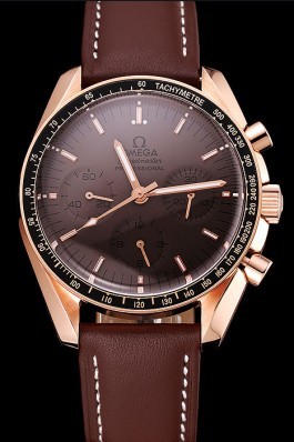 Swiss Omega Speedmaster Professional Brown Dial Gold Case Brown Leather Bracelet 1453939 Omega Speedmaster Replica