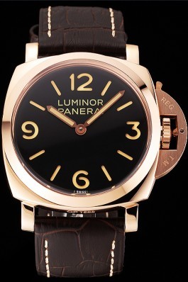 Swiss Panerai Luminor Black Dial Rose Gold Case Brown Leather Strap 1453842 Panerai Luminor Replica