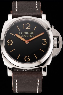 Swiss Panerai Luminor Black Dial Stainless Steel Case Brown Leather Strap 1453854 Panerai Luminor Replica