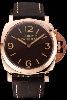 Swiss Panerai Luminor Brown Dial Rose Gold Case Brown Leather Strap 1453841 Panerai Luminor Replica