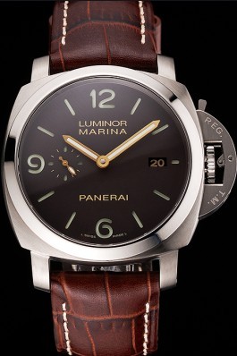 Swiss Panerai Luminor Marina 1950 3 Days Brown Dial Stainless Steel Case Brown Leather Strap Panerai Luminor Replica