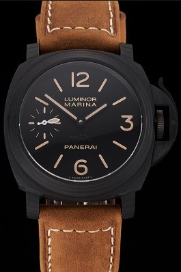 Swiss Panerai Luminor Marina Black Dial Black Case Brown Leather Strap Panerai Luminor Replica