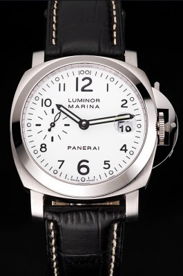 Swiss Panerai Luminor Marina White Dial Stainless Steel Case Black Leather Strap  Panerai Luminor Replica