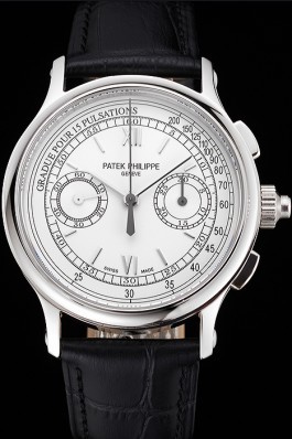 Swiss Patek Philippe 5170J Chronograph White Dial Stainless Steel Case Black Leather Strap Fake Patek Philippe