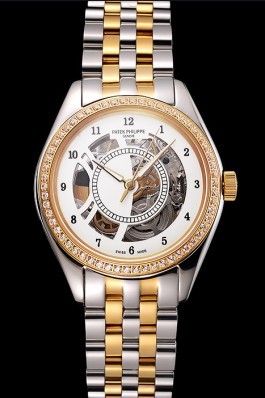 Swiss Patek Philippe Calatrava Openworked Stainless Steel Case Gold Bezel Two Tone Bracelet Aaa Grade Patek Philippe Replica