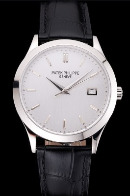 Swiss Patek Philippe Calatrava Silver Dial Stainless Steel Case Black Leather Strap Aaa Grade Patek Philippe Replica