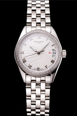 Swiss Patek Philippe Calatrava White Dial Diamond Bezel Stainless Steel Case And Bracelet Aaa Grade Patek Philippe Replica