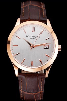 Swiss Patek Philippe Calatrava White Dial Rose Gold Case Brown Leather Strap Aaa Grade Patek Philippe Replica