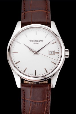 Swiss Patek Philippe Calatrava White Dial Stainless Steel Case Brown Leather Strap Aaa Grade Patek Philippe Replica
