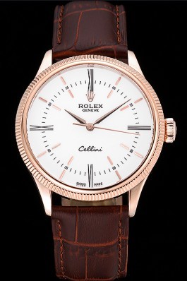 Swiss Rolex Cellini Time Gold Case White Dial Brown Leather Bracelet 622655 Replica Rolex