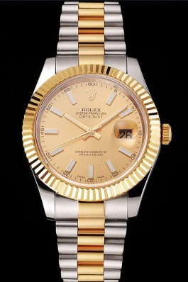 Swiss Rolex Datejust Gold Dial Gold Bezel Stainless Steel Case Two Tone Bracelet Replica Rolex Datejust